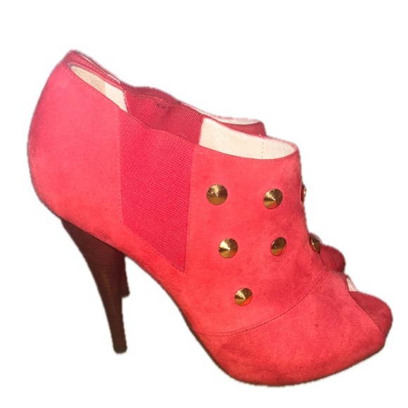 FENDI Red Studded Suede Platform Ankle heels boots, Size 36 US 5.5 - Picture 5 of 13
